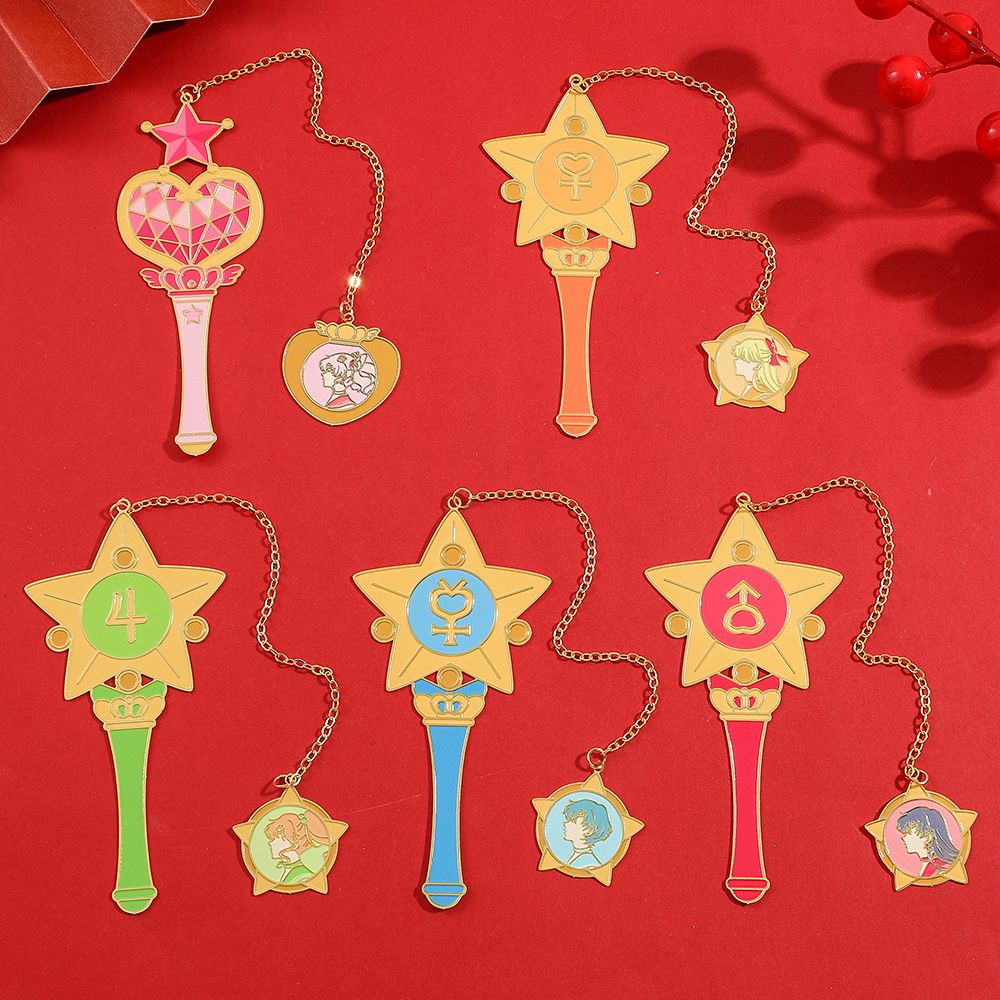Sailor Moon Wand - مجموعة علامات الكتب المعدنية التذكارية بتصميم