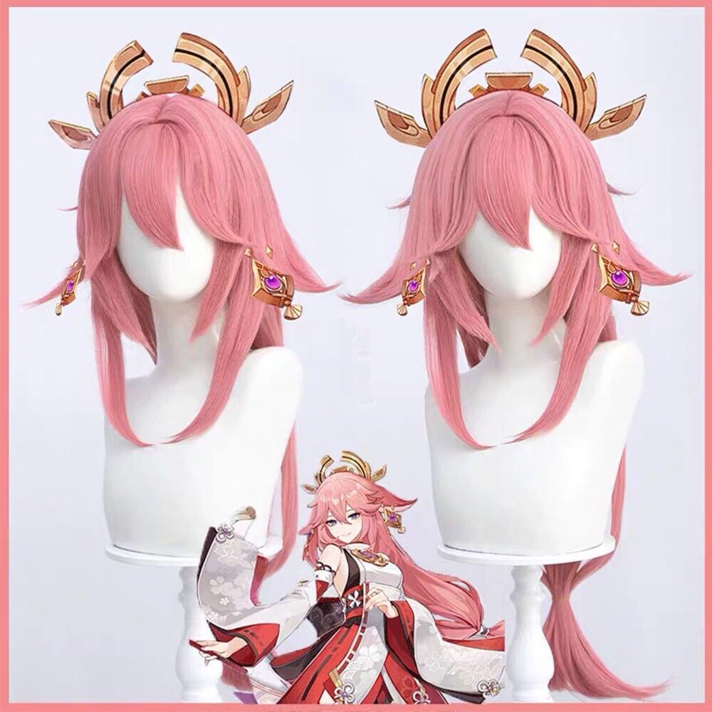 شعر مستعار صناعي مقاوم للحرارة - مراجعة Cosplay Anime Yae Miko وسعره