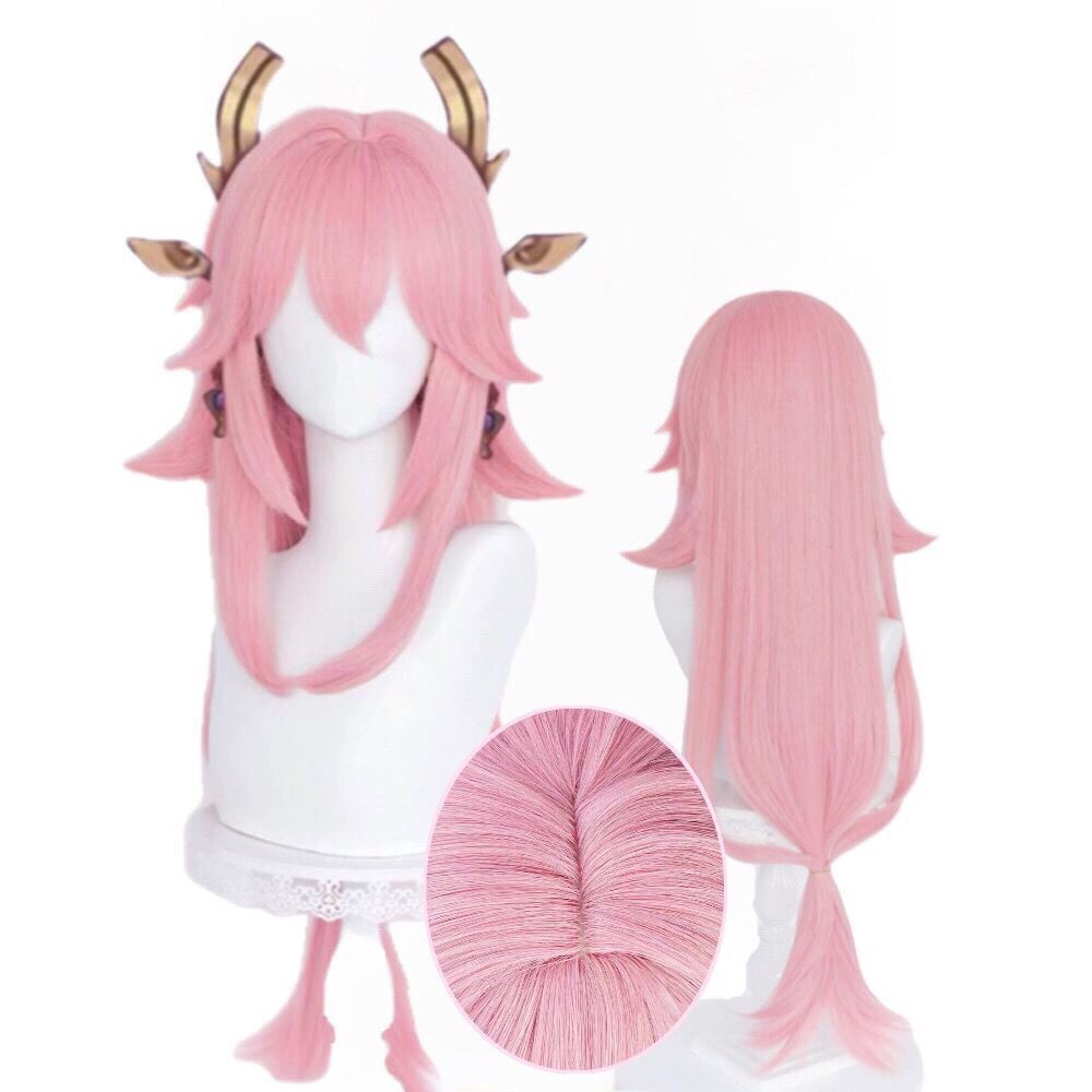 شعر مستعار صناعي مقاوم للحرارة - مراجعة Cosplay Anime Yae Miko وسعره